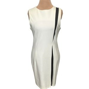 Antonio Melani Cream Black Sleeveless Sheath Fitted Knee Length Dress Size Large
